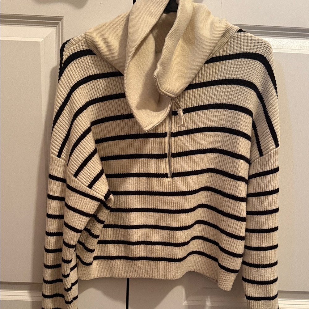SHEIN Striped Cowl Neck Sweater in Cream and Black